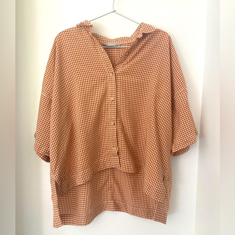Everlane rust checked button-down collared tee- loose fit- adorable- sz M